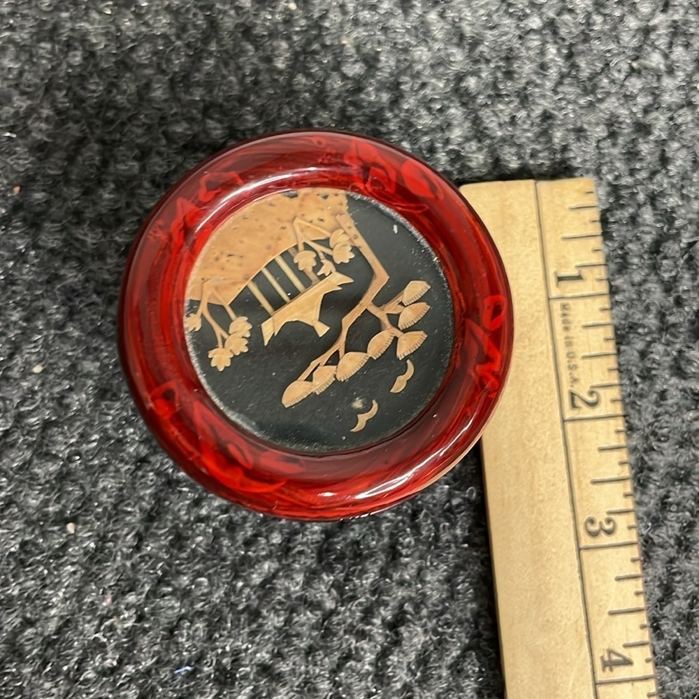 Vintage Hand Carved Cork Diorama 3D Shadow Box Red Lacquer Silk Bottom China - Picture 5 of 6